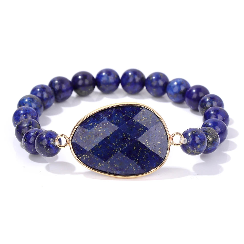Natural Stone Charm Bracelets For Women Men Amethysts Lapis Lazuli Labradorite White Howlite Elastic Bracelet Jewelry