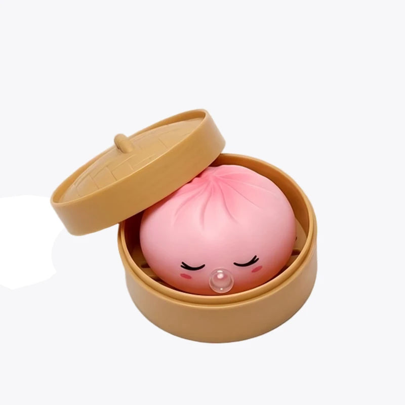 Dumpling Squeeze Blow Bubbles Toy Dumpling Squishies Set with Steamer Bubble-Blowing Squishies Stretchy Fidget Sensory