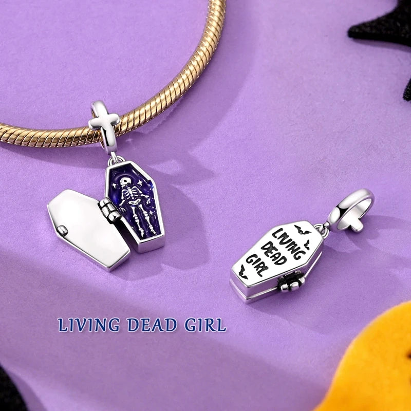 2026 Halloween Skull Charms Bead 925 Sterling Silver Sparkling Zircon Pumpkin Head Dangle Fit Bracelet DIY Jewelry Holiday Gift