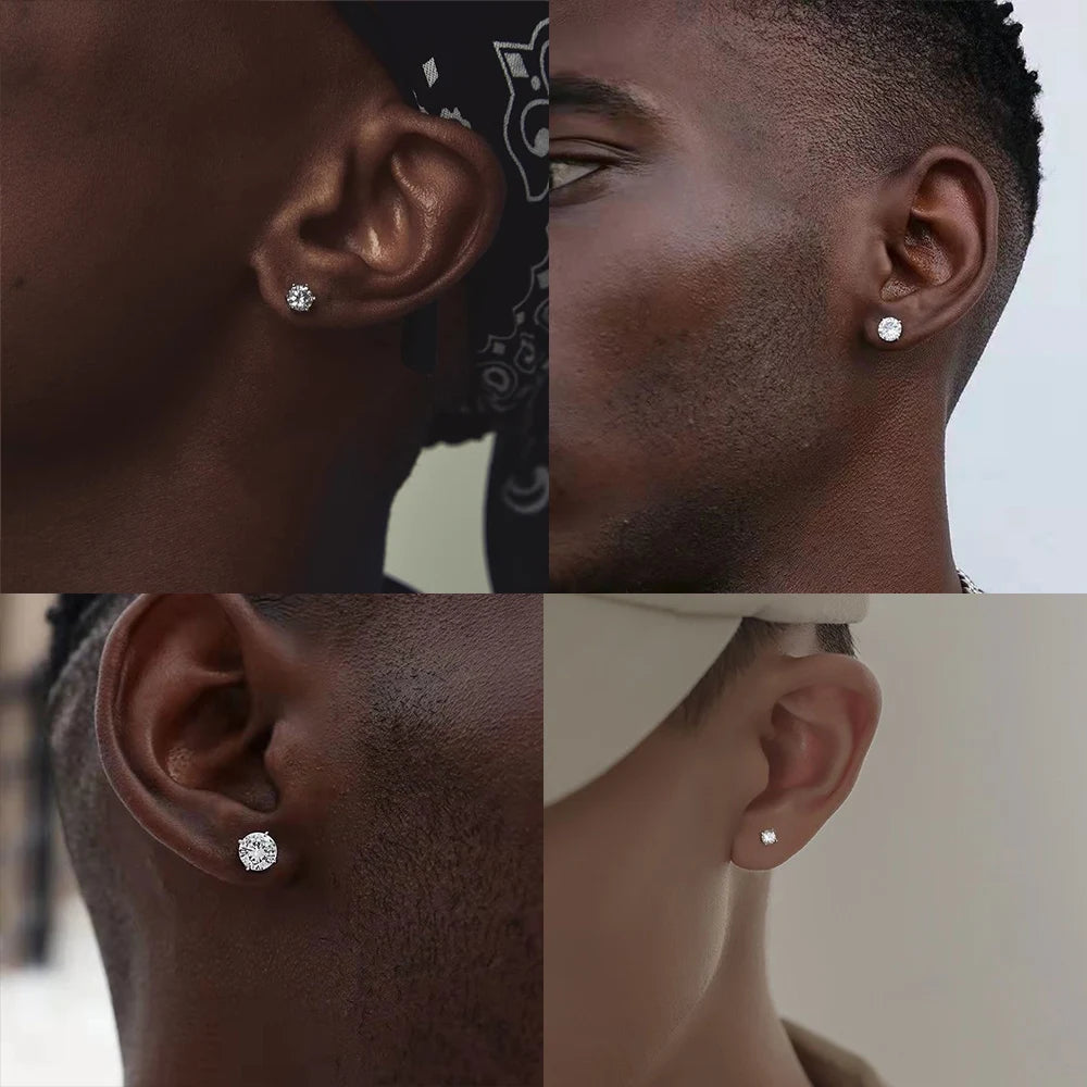 LUXUSTEEL 2Pcs Men's Crystal Zircon Studs Earrings For Women 316L Stainless Steel Cartilage Piercing Ear Anti Allergic 3-8mm
