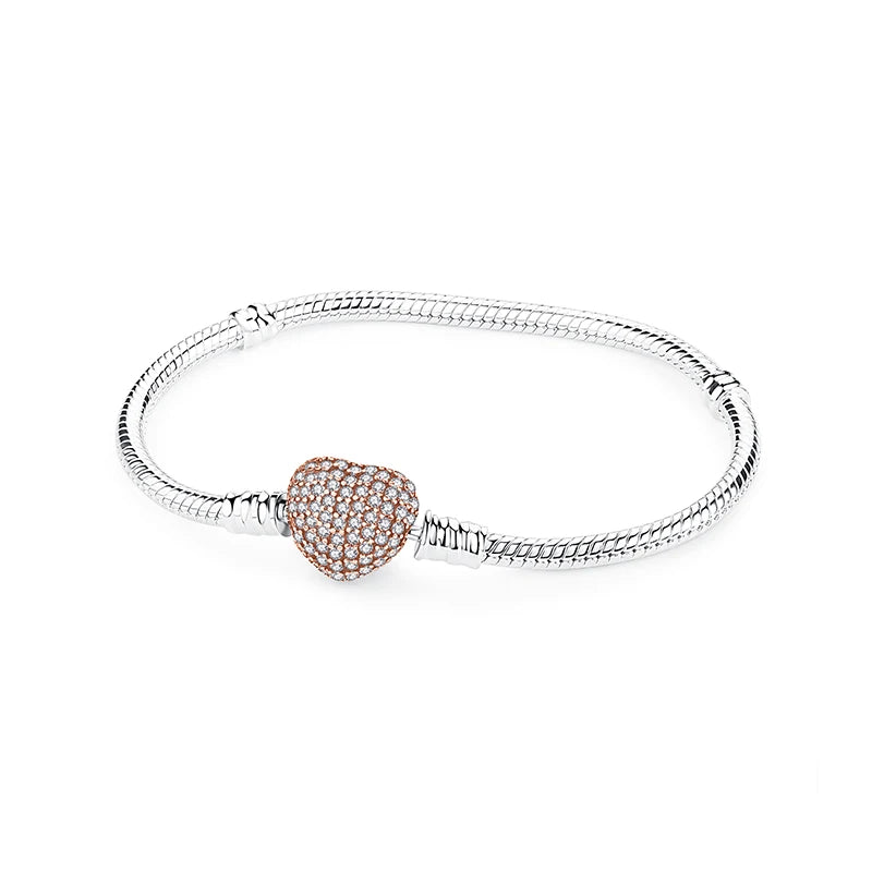925 Sterling Silver Bracelets Bangles Original Love Heart Clasp Charms Beads Snake Chain Luxury DIY Jewelry For Women Gift