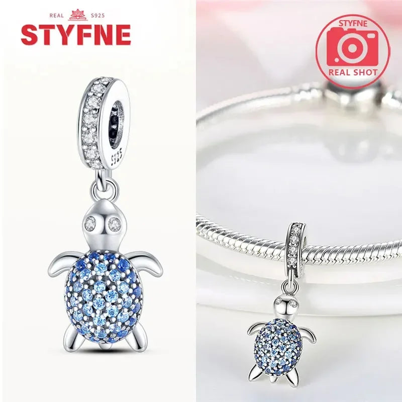 925 Sterling Silver Ocean Series Blue Turtle Starfish Shell Fit Original Bracelet Charms for Women diy Fine Jewelry Gifts