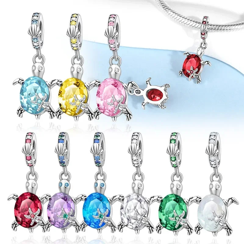 925 Sterling Silver Ocean Series Blue Turtle Starfish Shell Fit Original Bracelet Charms for Women diy Fine Jewelry Gifts