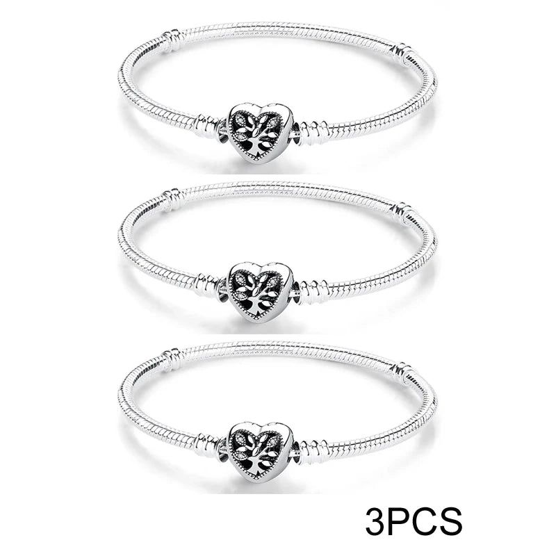 925 Sterling Silver Bracelets Bangles Original Love Heart Clasp Charms Beads Snake Chain Luxury DIY Jewelry For Women Gift
