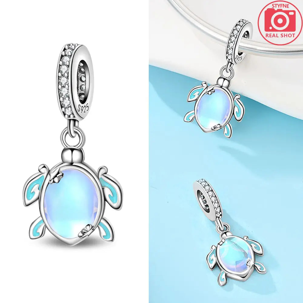 925 Sterling Silver Ocean Series Blue Turtle Starfish Shell Fit Original Bracelet Charms for Women diy Fine Jewelry Gifts