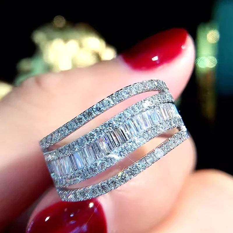 Brilliant Wave Hollow Design Ring  Exquisite Sparkling CZ