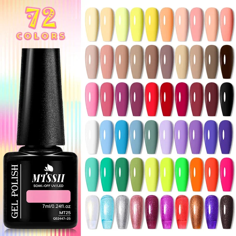 MTSSII 72 Colors 7ml Colorful Gel Nail Polish Nail Supplies Semi Permanent Nail Art Manicure Soak Off LED UV Gel Nail Varnish