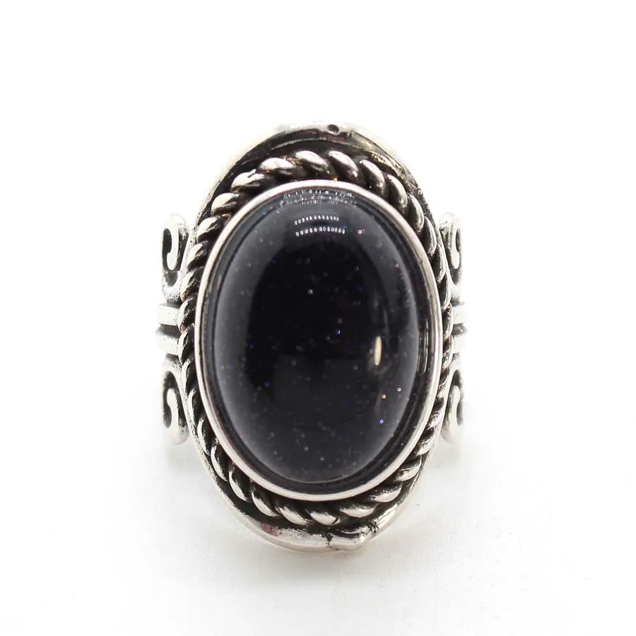 Vintage Crystal Oval Stone Rings For Men Women Natural Rose Quartz Amethyst Onyx Agate Gemstone Adjustable Finger Ring Jewelry