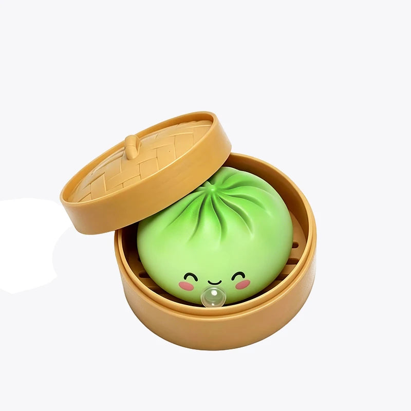 Dumpling Squeeze Blow Bubbles Toy Dumpling Squishies Set with Steamer Bubble-Blowing Squishies Stretchy Fidget Sensory