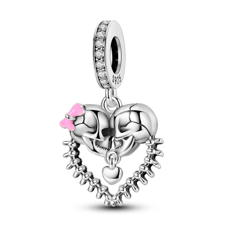 2026 Halloween Skull Charms Bead 925 Sterling Silver Sparkling Zircon Pumpkin Head Dangle Fit Bracelet DIY Jewelry Holiday Gift