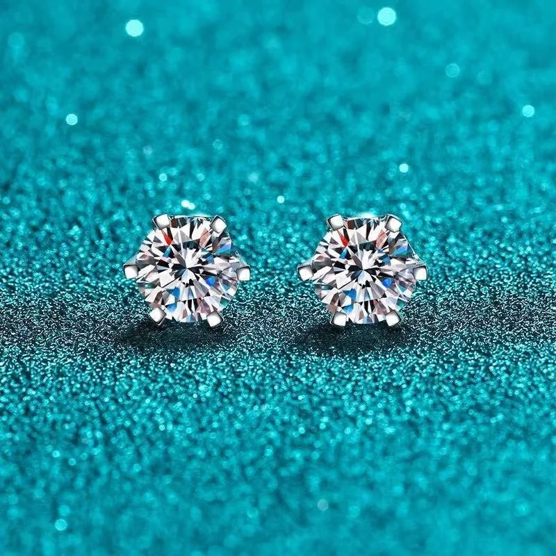 TY 0.3-2CT Moissanite Earrings 925 Sterling Silver Round Cut Stud Earrings Piercing Earrings for Men and Women Fine Jewelry