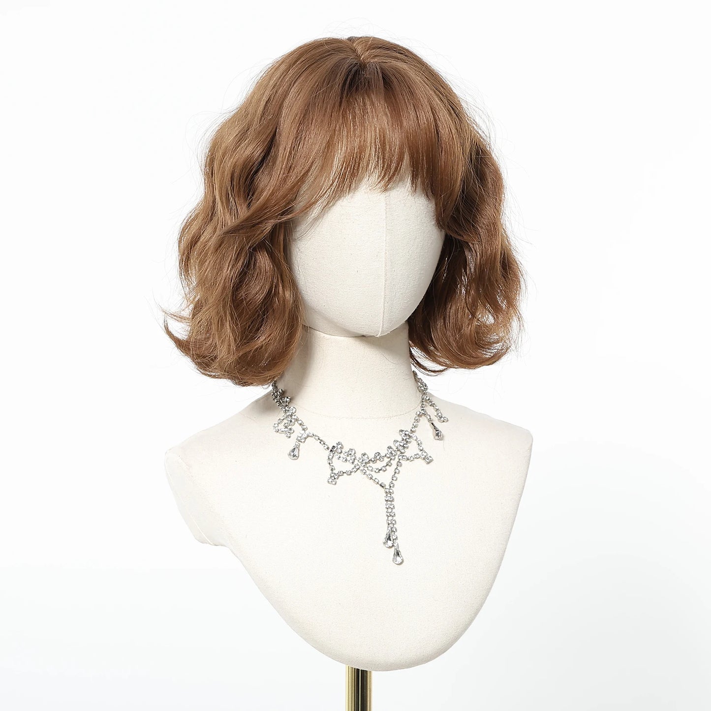 Honey Brown Synthetic Wigs Short Wavy Wig For Women Cosplay Party Daily Natural Fake Hair With Bangs Lolita Wig Heat Resistant