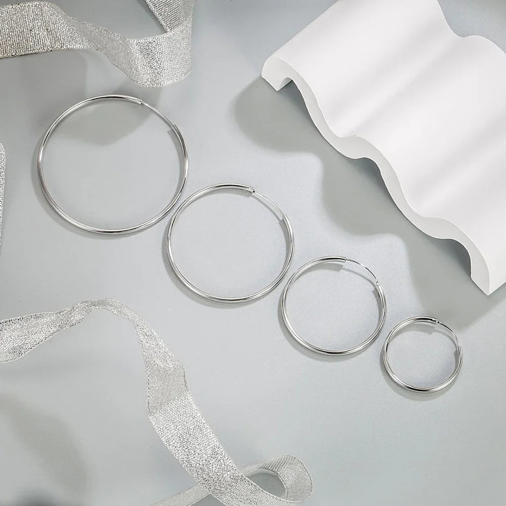 Genuine 925 Sterling Silver Women's New Jewelry Fashion Round Hoop Earrings
