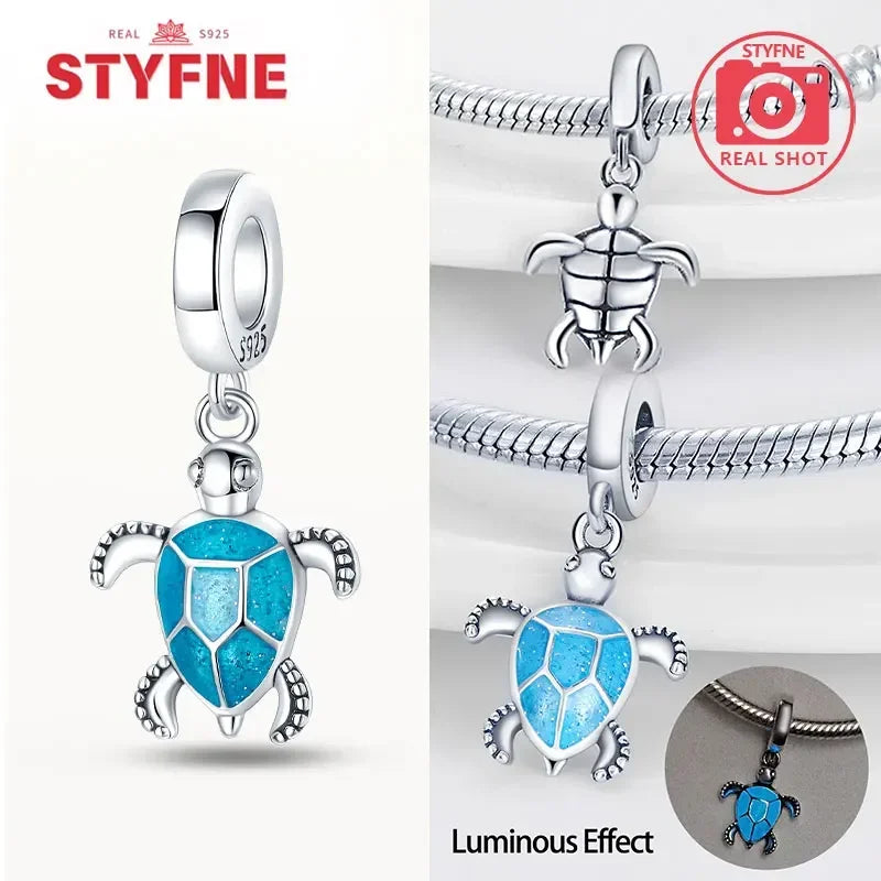 925 Sterling Silver Ocean Series Blue Turtle Starfish Shell Fit Original Bracelet Charms for Women diy Fine Jewelry Gifts