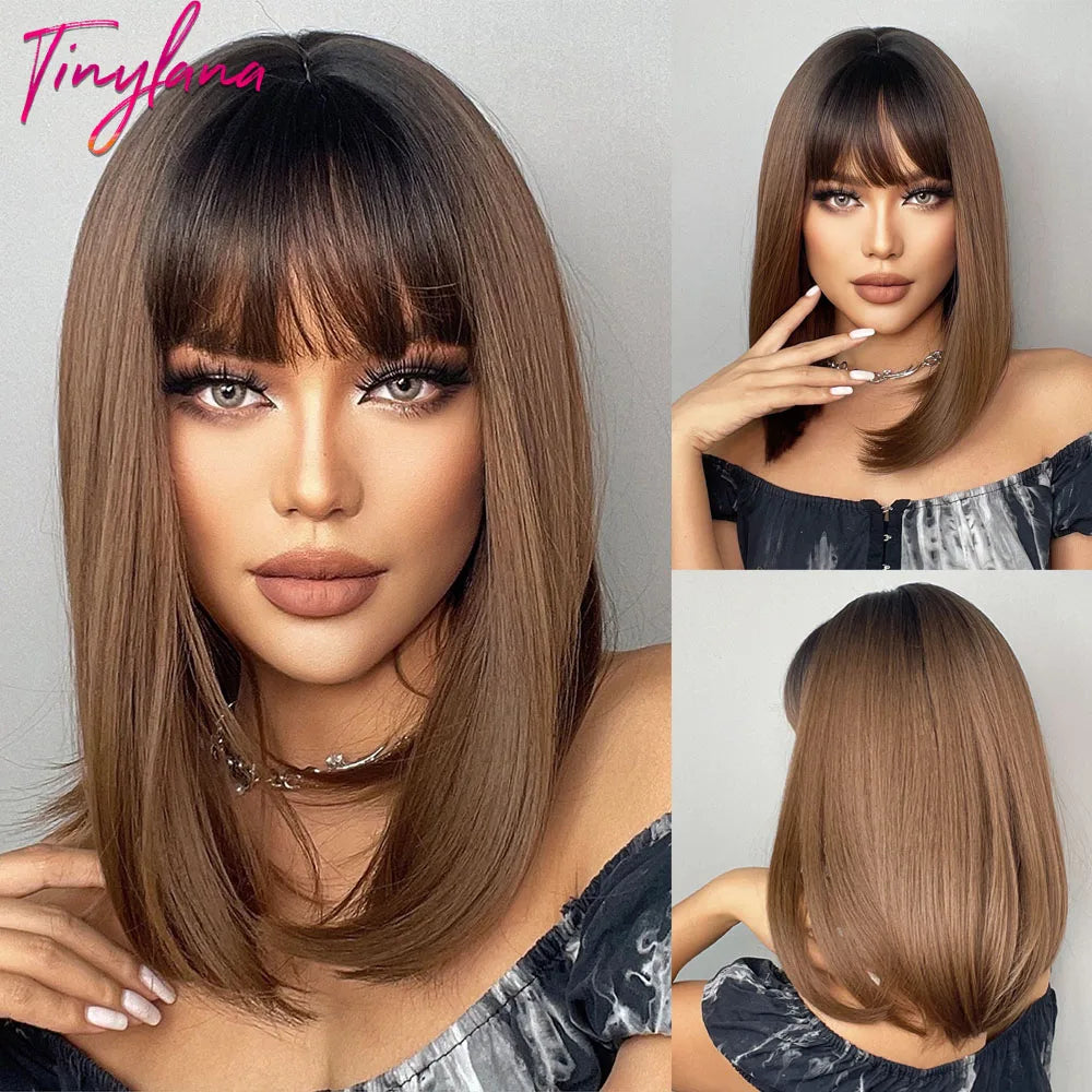 White Blonde Gray Synthetic Wigs with Bangs Short Straight Bob Hair Wig for Women Cosplay Daily Natural Hair Heat Resistant