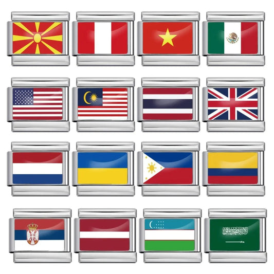 2025 New Classic World National Flags Italian Charm Link Fit 9mm Fashion Bracelet Stainless Steel for Women Men Jewelry DIY Gift