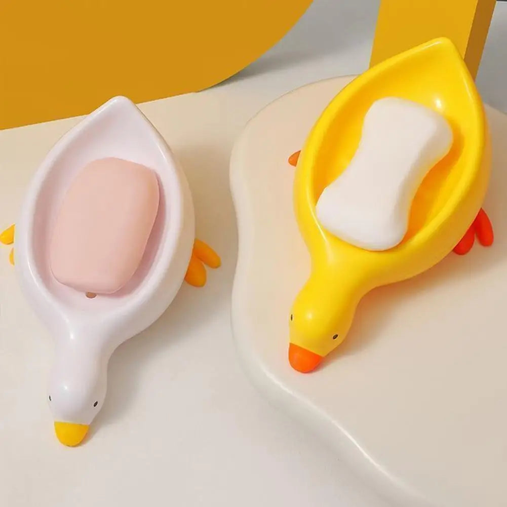Cute Duck-Shaped Self-Draining Soap Dish Plastic Drip Tray Holder For Shower Bathroom Kitchen Sink Storage Rack