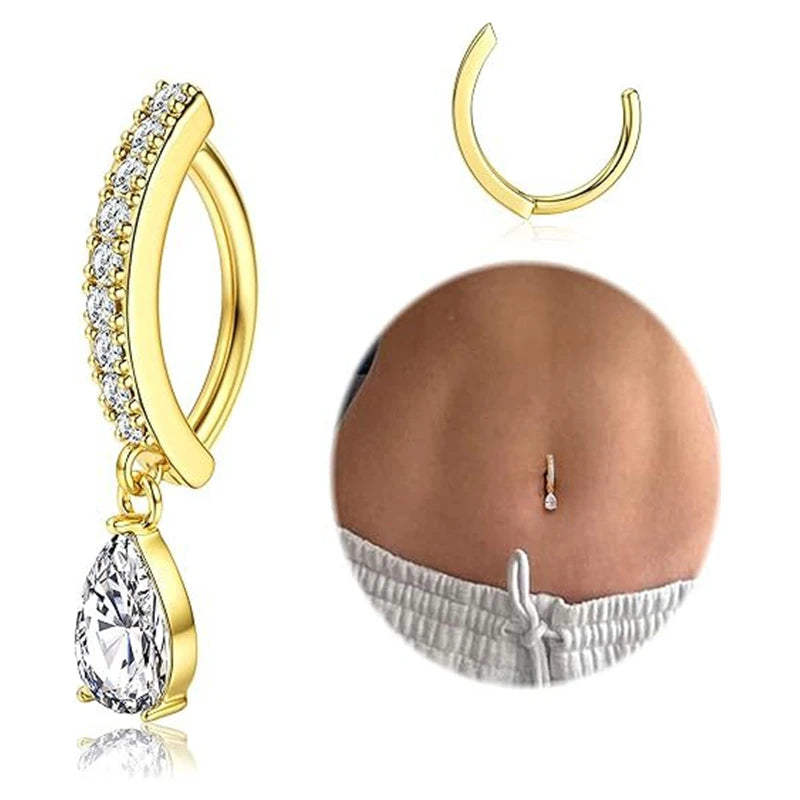 1PCS Drip Belly Button Ring Stainless Steel Crystal Clicker Belly Rings Women Fashion Reverse Navel Piercing Rings Body Jewelry