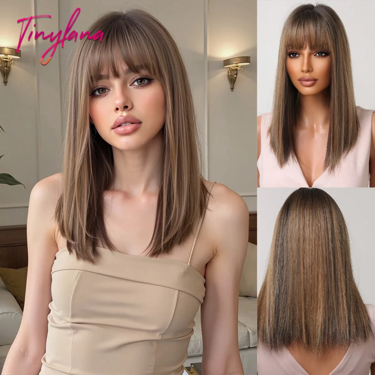 Platinum Blonde Ombre Middle Part Short Straight Bob Synthetic Wig for Women Heat Resistant Hair for Daily Party Cosplay