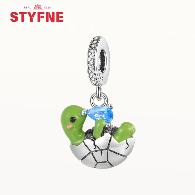 925 Sterling Silver Ocean Series Blue Turtle Starfish Shell Fit Original Bracelet Charms for Women diy Fine Jewelry Gifts