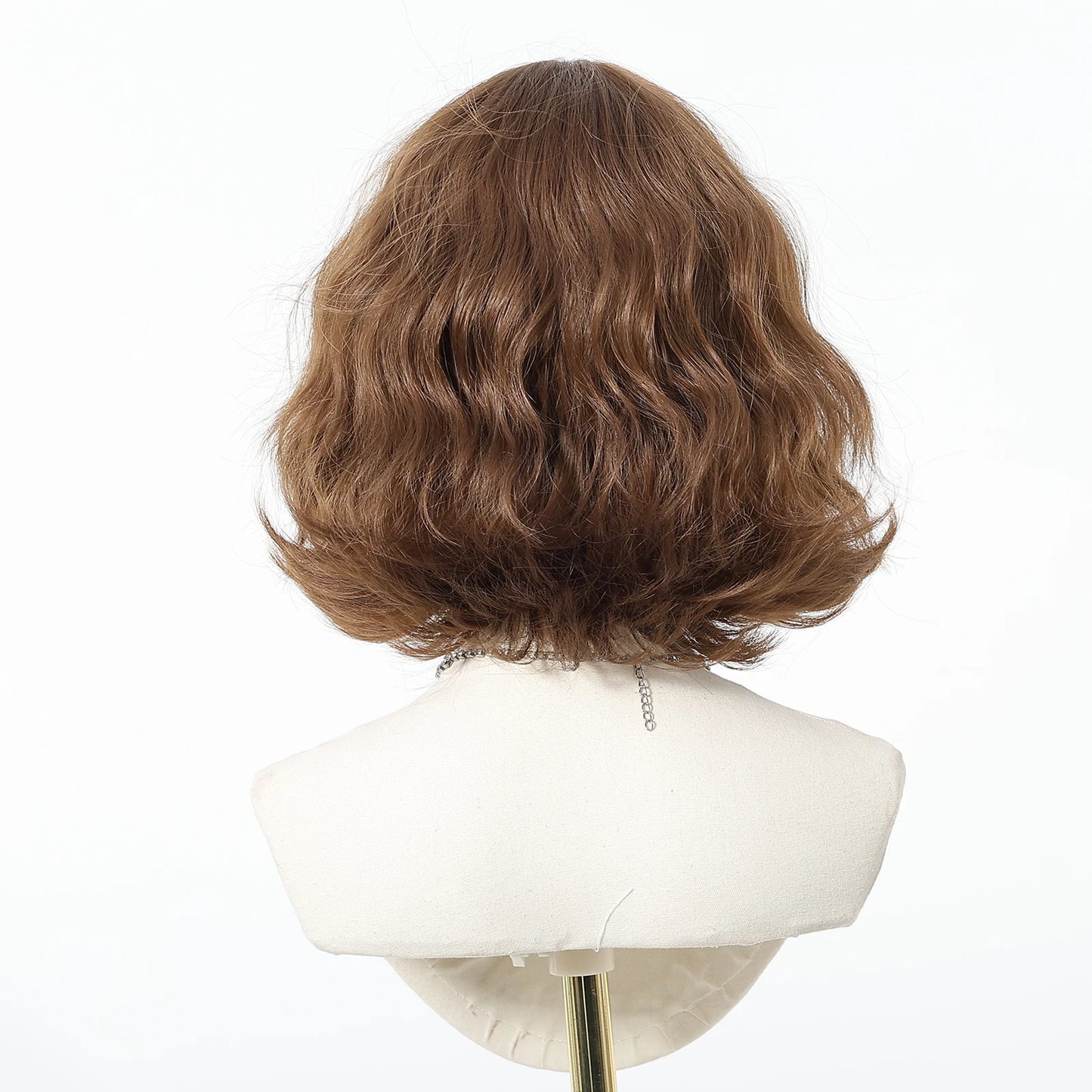 Honey Brown Synthetic Wigs Short Wavy Wig For Women Cosplay Party Daily Natural Fake Hair With Bangs Lolita Wig Heat Resistant
