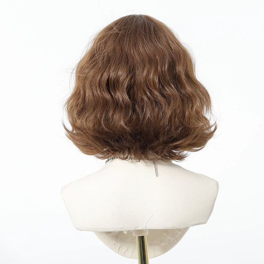 Honey Brown Synthetic Wigs Short Wavy Wig For Women Cosplay Party Daily Natural Fake Hair With Bangs Lolita Wig Heat Resistant