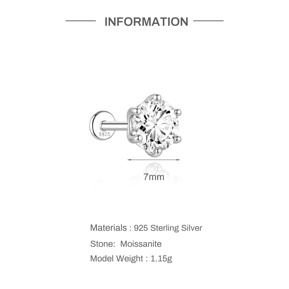 CANNER 0.5-1.2 Carat D Color Moissanite Ear Stud Earrings For Women 925 Sterling Silver Sparkling Piercing Earring Fine Jewelry