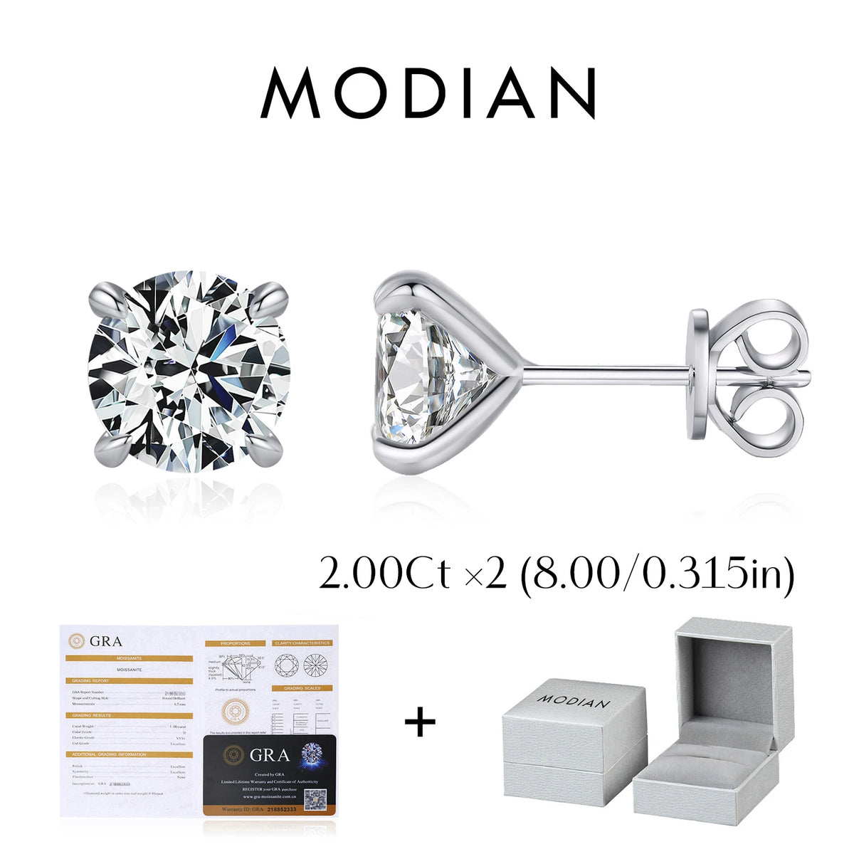 MODIAN 5 Sizes D Color Moissanite Earrings 925 Sterling Silver Sparkling Luxury Stud Earrings For Women Wedding Fine Jewelry