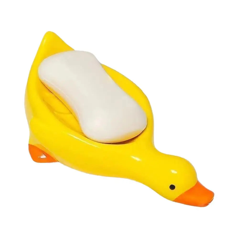 Cute Duck-Shaped Self-Draining Soap Dish Plastic Drip Tray Holder For Shower Bathroom Kitchen Sink Storage Rack