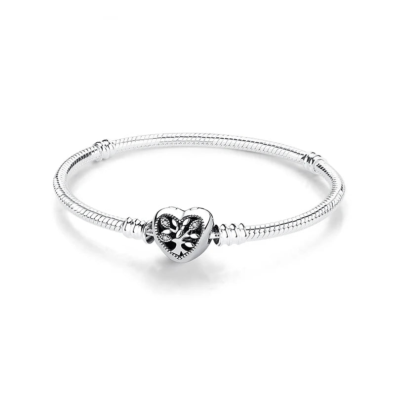 925 Sterling Silver Bracelets Bangles Original Love Heart Clasp Charms Beads Snake Chain Luxury DIY Jewelry For Women Gift