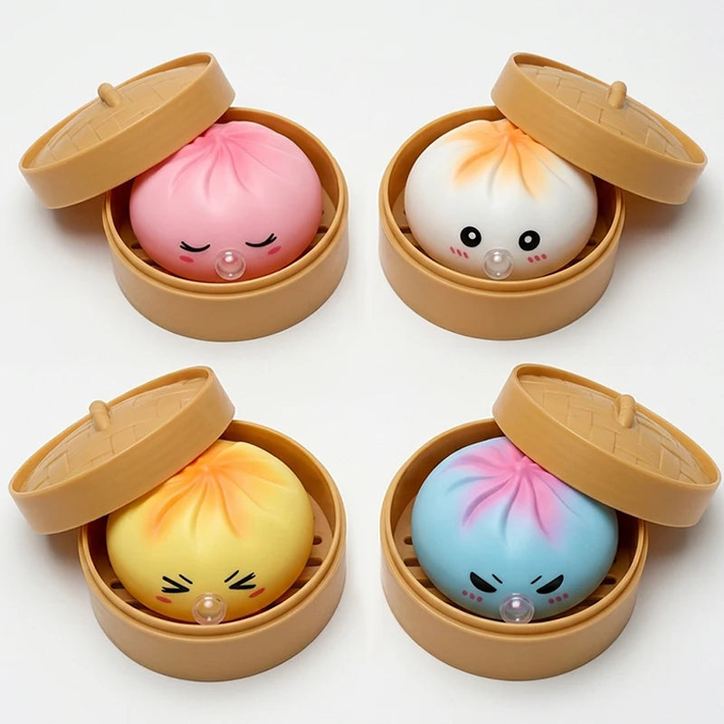 Dumpling Squeeze Blow Bubbles Toy Dumpling Squishies Set with Steamer Bubble-Blowing Squishies Stretchy Fidget Sensory