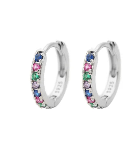 2Pcs Rainbow Little Huggies Stainless Steel Hoop Earrings Tiny Rings