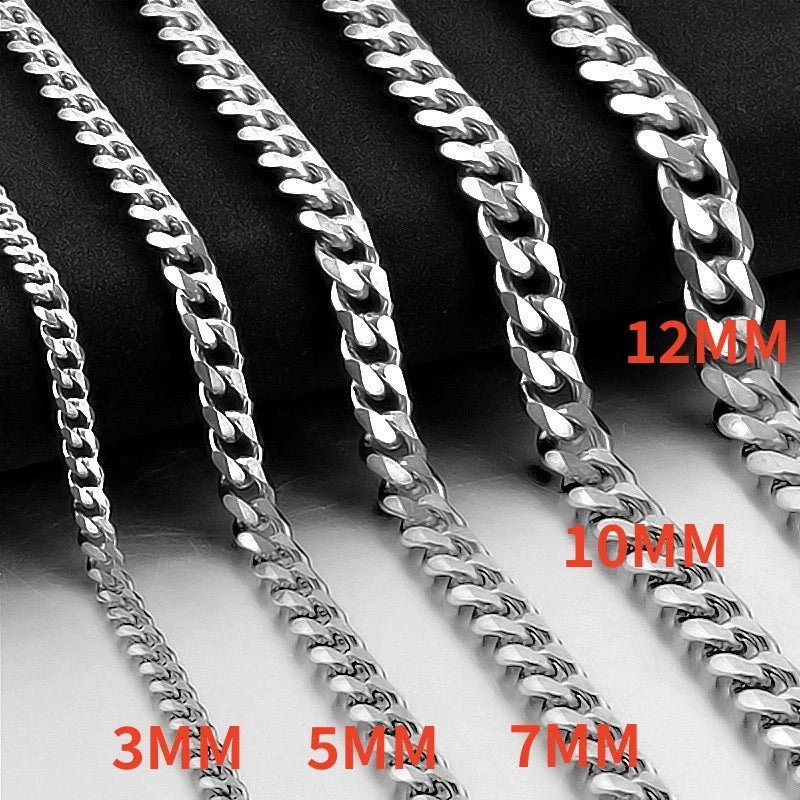 HNSP 3-12MM Stainless Steel Cuban Link Chain Necklace For Men Women Waterproof Jewelry Black Gold Silver Color Curb Chain