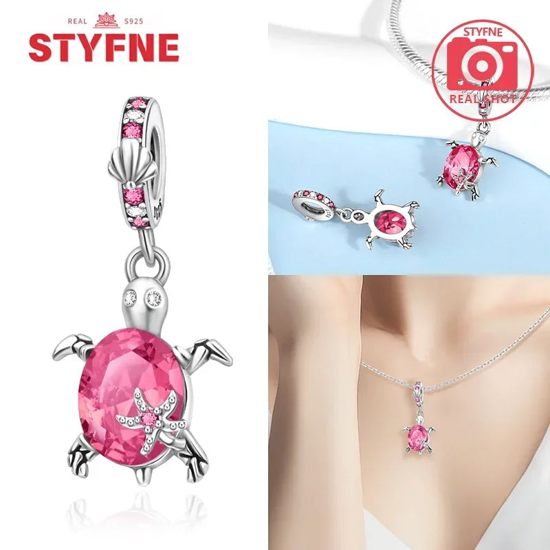 925 Sterling Silver Ocean Series Blue Turtle Starfish Shell Fit Original Bracelet Charms for Women diy Fine Jewelry Gifts