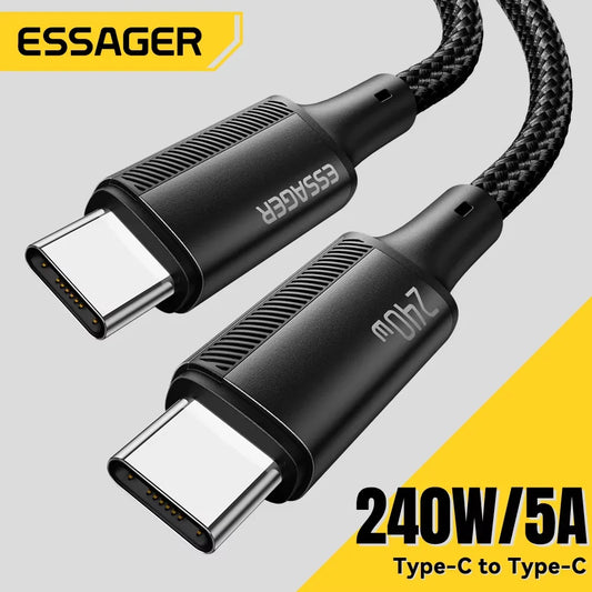 Essager 240W USB Type C To USB C Cable For Macbook iPad Samsung Huawei PD Fast Charging Charger Cord 5A E-Marker Chip Fast USB C