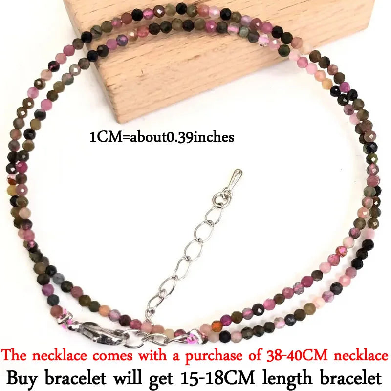 Small Natural Stone Bead Necklace Bracelet for Women, Zircon Tourmaline Pearl Necklace with, Reki Clavicle Chain, Choker, 2-3mm