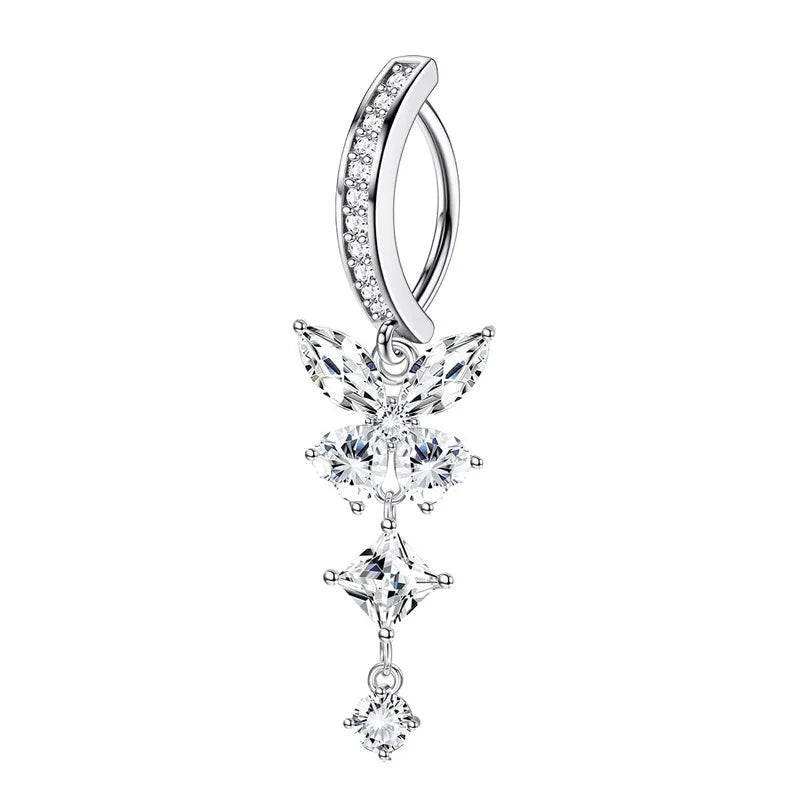 1PCS Drip Belly Button Ring Stainless Steel Crystal Clicker Belly Rings Women Fashion Reverse Navel Piercing Rings Body Jewelry