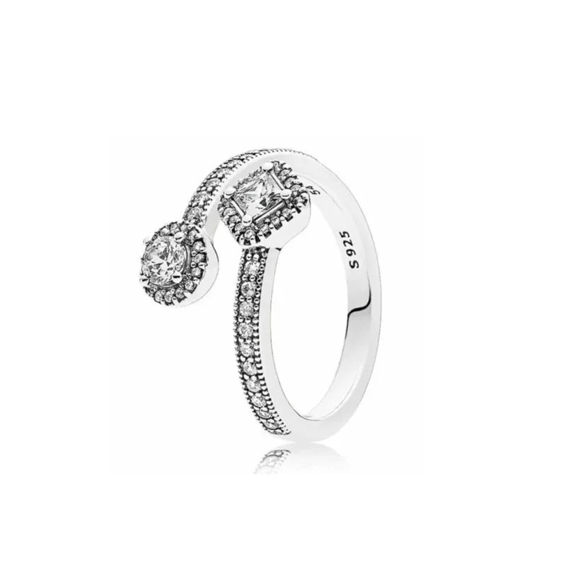 New 925 Silver Heart-Shaped,Floral,Square Ring Suitable for Exquisite High-Quality Jewelry for Women at Wedding Parties