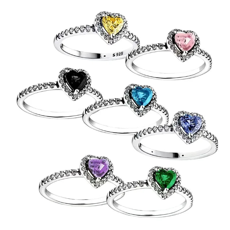2025 New 925 Silver Red Pink, Purple,green Heart-shaped Rings Are Suitable For Delicate For Women At Wedding Parties Jewelry
