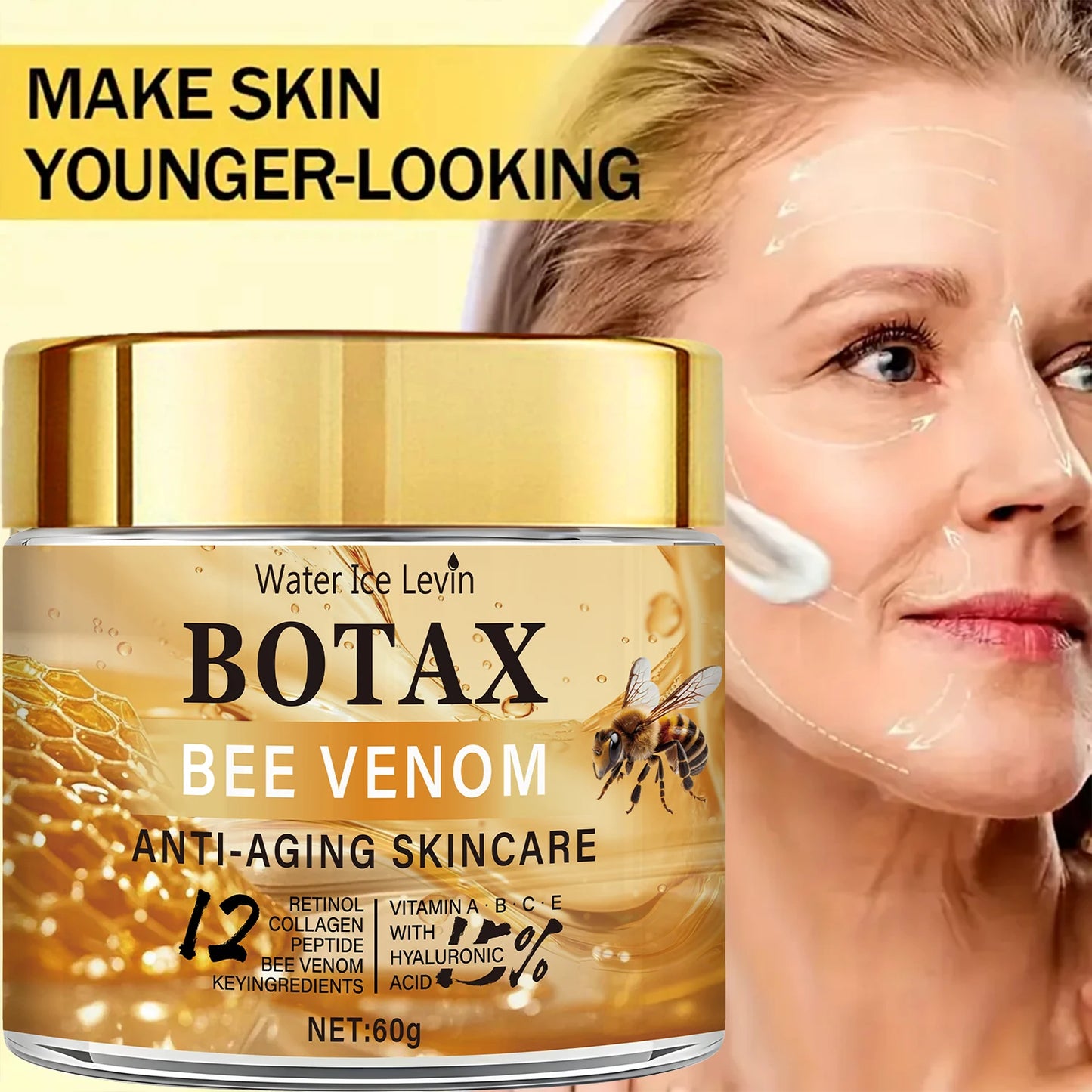"Botax" Bee Venom Cream - Deep Wrinkle Treatment, Skin Rejuvenation & Firming Action with Collagen Water Ice Levin. 60g.