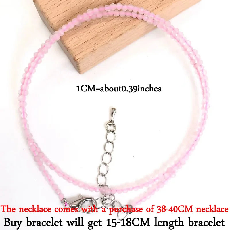 Small Natural Stone Bead Necklace Bracelet for Women, Zircon Tourmaline Pearl Necklace with, Reki Clavicle Chain, Choker, 2-3mm