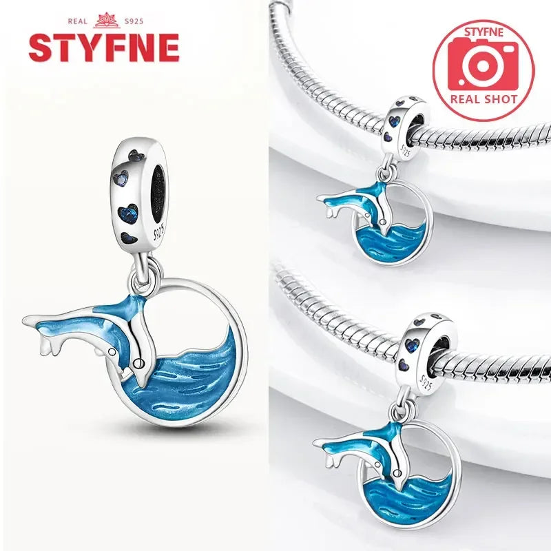 925 Sterling Silver Ocean Series Blue Turtle Starfish Shell Fit Original Bracelet Charms for Women diy Fine Jewelry Gifts