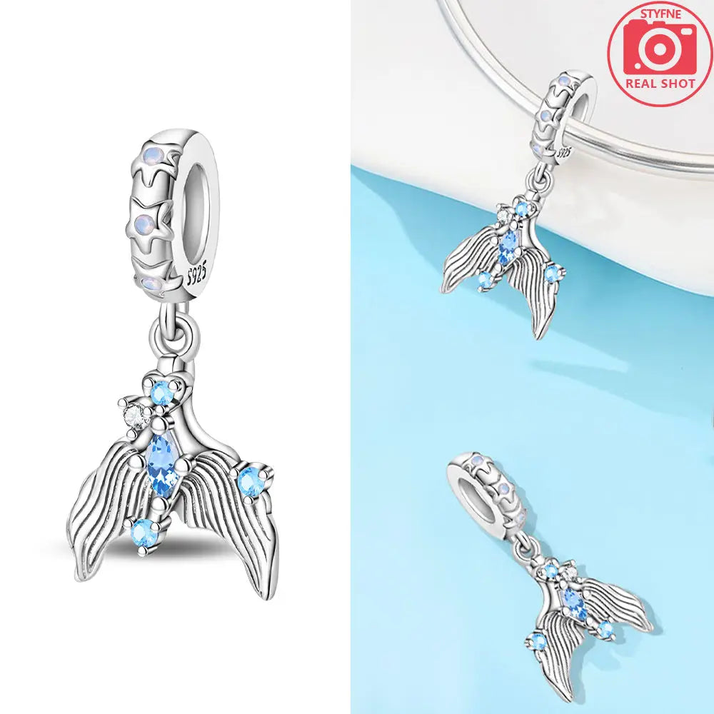 925 Sterling Silver Ocean Series Blue Turtle Starfish Shell Fit Original Bracelet Charms for Women diy Fine Jewelry Gifts