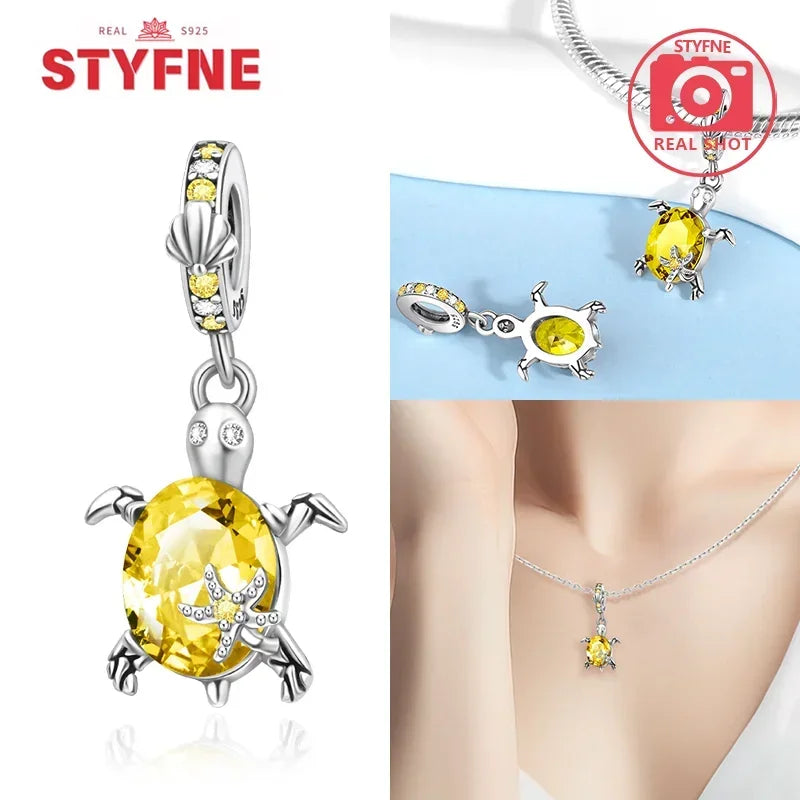 925 Sterling Silver Ocean Series Blue Turtle Starfish Shell Fit Original Bracelet Charms for Women diy Fine Jewelry Gifts