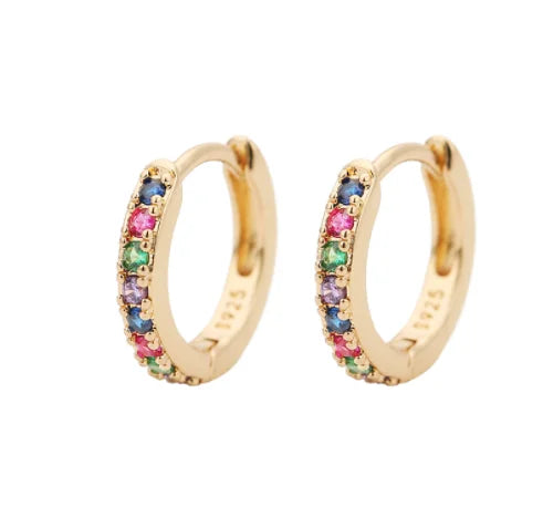 2Pcs Rainbow Little Huggies Stainless Steel Hoop Earrings Tiny Rings