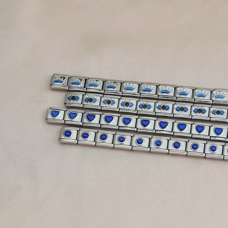 Blue Heart Round STAR Italian Charm Bracelet Fashion Stainless Steel Bangle