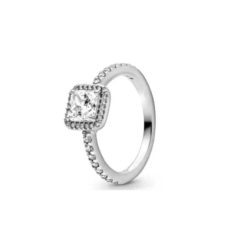New 925 Silver Heart-Shaped,Floral,Square Ring Suitable for Exquisite High-Quality Jewelry for Women at Wedding Parties