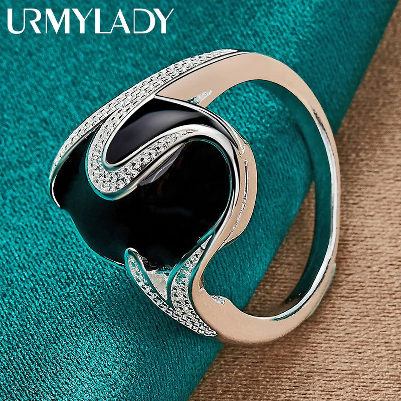 925 Sterling Silver Round Obsidian Ring
