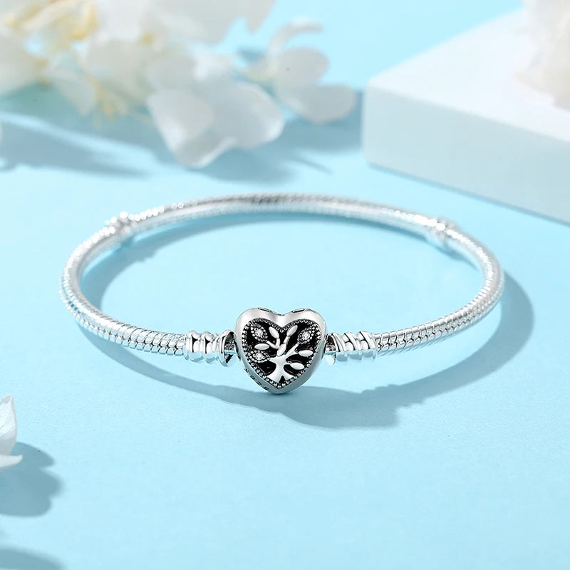 925 Sterling Silver Bracelets Bangles Original Love Heart Clasp Charms Beads Snake Chain Luxury DIY Jewelry For Women Gift