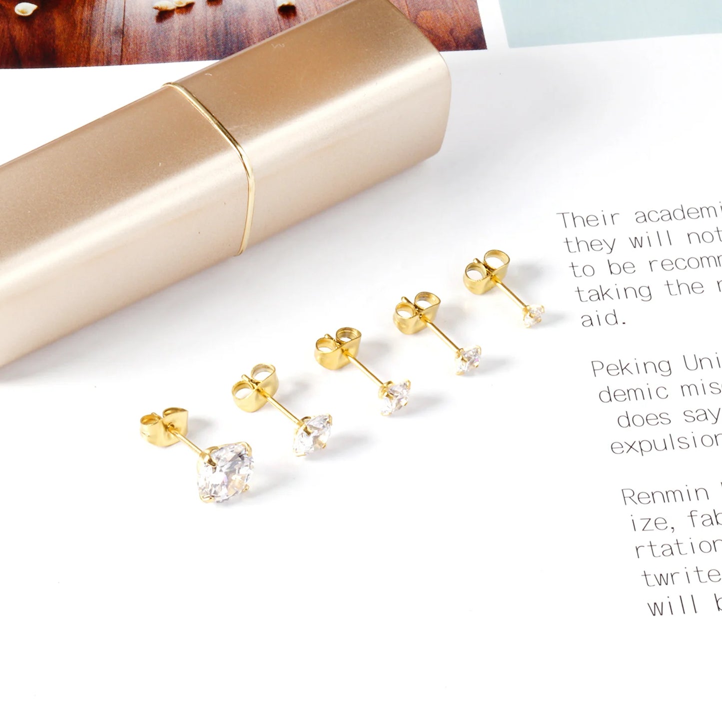 LUXUSTEEL 2Pcs Men's Crystal Zircon Studs Earrings For Women 316L Stainless Steel Cartilage Piercing Ear Anti Allergic 3-8mm